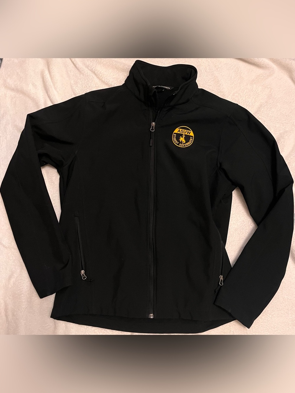 Port Authority Black Softshell Jacket with Yellow Patch